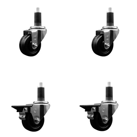 Service Caster 3'' Phenolic Wheel Swivel 1-1/4'' Expanding Stem Caster Set 2 Brakes, 4PK SCC-EX20S314-PHR-2-PLB-2-114